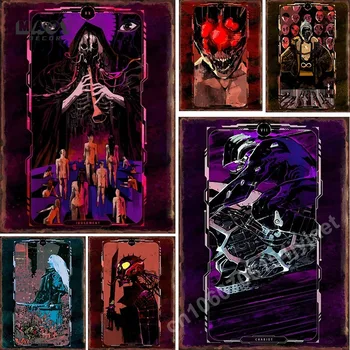 Carte de Tarot Metal Semne Stil Întuneric Moartea Luna Roata Destinului Imprimare Panza Arta de Perete Decor din Metal de Staniu Semn Home Decor Cameră
