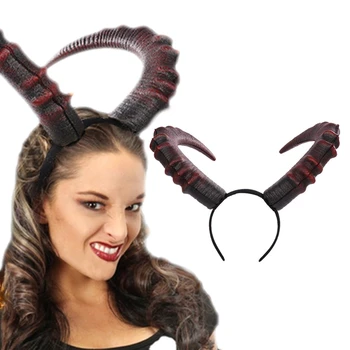 Gotic Halloween Cosplay Accesorii De Par Realiste Rosu Negru Lung Diavoli Corn Bentita Petrecere De Carnaval Bandană Hairband