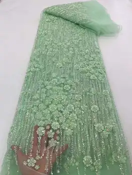Frumoasa Tesatura 3D 3D Flori Cu Margele franceză Plasă de Fire de Brodat Africane Dantela Pentru rochii de Seara.Nunti Petrecere