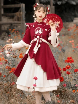 Capsuni Iepure Hanfu Femei Stil Chinezesc Han rochie de Anul Nou Război Halat Rochie de Anul Nou Chinezesc Felicitări de Iarnă Costum Roșu