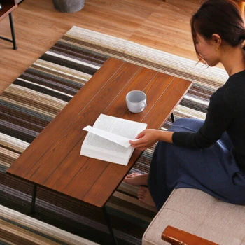 Stil japonez, minimalist modern apartament de mici dimensiuni, masă de cafea birou ceai cu strat dublu din fier forjat Nordic din lemn masiv