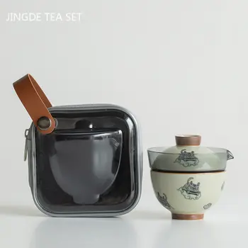Portabil Ceramica ceainic și Set de Ceasca de tip Boutique, Set de Ceai Chinezesc Manual de Călătorie Teaware Gaiwan Personalizate Drinkware O Oală și O Ceașcă