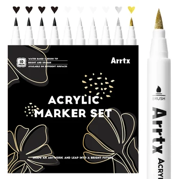 Arrtx 10BUC(4 Negre, 4 Alb, 1 de Aur, 1 de Argint) Acrilice Markeri Perie Vopsea pe bază de Acril Stilouri pentru Desen Artă