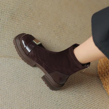 Noi Oaie Piele De Căprioară Cald Iarna Blana Scurta Femei Glezna Cizme Tocuri Indesata Spate Cu Fermoar Scurt Cizme Platforma Stil Britanic Cizme Pantofi