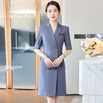 2023 Vara Office Coreean Sacou Casual Rochii Femei Maneci Scurte Dublu Rânduri Halat Femme Rochii Elegante De Calitate