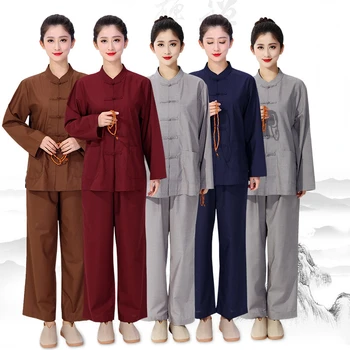 Budist Laic Haine Set Top si Pantaloni 5 Culori Haiqing Adulți Meditație Haine Tradiționale Chineze Călugăr Călugăriță Haine