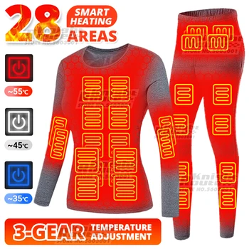 28 Zone de Iarnă Motocicleta Încălzit Lenjerie de corp Termică pentru Femei Bărbați Jachetă Încălzită de Încălzire USB Smart Pantaloni Schi, Drumeții Biciclete Camping