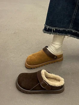 Pantofi pentru femei, Papuci de casă, Nou Toamna și Iarna 2023 Pluș Casual cu Toc mic Talpă Moale Cald Mueller Pantofi