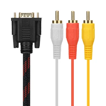 Cablu adaptor,Cablu RCA RCA Audio Cablu VGA Cablu AV 15 Pin la 3 RCA Audio Cablu AV Adaptor pentru HDTV, PC, DVD,5FT/ 1,5 M