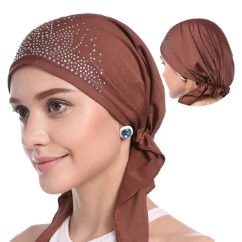 2023 Moda Văl Musulman Pălărie Subțire De Vară, Femeile Interioară A Capotei Solid Diamant Turban Capace India Folie Cap Pălării Pentru Doamna Eșarfe
