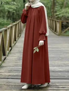 ZANZEA Elegant Abayas Pentru Femei Petrecere de Vacanță Sundress Lung Solid Musulman Rochie Casual Isamic Îmbrăcăminte Puff Maneca Turcia Vestido