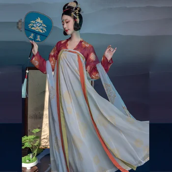Îmbrăcăminte Tradițională Chineză HanFu 4,5 Metri Fusta Tiv Dinastiei Tang 3 Piece Set Pentru Reuniunea Anuală Dans Costum Și Uzura De Zi Cu Zi
