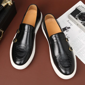 Noul Negru Bărbați Vulcaniza Pantofi Maro Alunecare Pe Adidași Dublu Cataramă Călugăr Pantofi Handmade Barbati Pantofi Mărimea 38-45