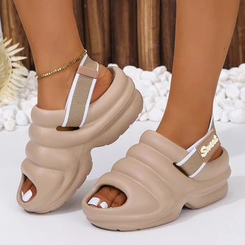 Noutate pentru Femei Sandale de Vara Noi Deget de la picior Deschis Elastic Culoare Solidă Sandalias Casual în aer liber Plajă EVA Platforma Doamnelor Pantofi