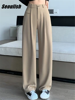 Seoulish Femei Pantaloni Costum de Vară, de Primăvară Elegant Elastic Talie Mare, Solid Casual Munca Largi Picior Trouses Pantaloni sex Feminin 2023 Noi