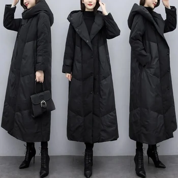 2023 Nou Mare Iarna pentru Femei la Modă Îngroșat Haina coreean Cald Gros Negru cu Gluga Femei Palton Lung Hanorac Îmbrăcăminte exterioară