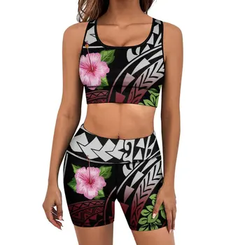 Vară fără Mâneci Yoga Set Model Floare de Imprimare Hawaiian Yoga Set Polineziene Femei Yoga Set Sexy Vesta pantaloni Scurți de Înaltă Talie Personalizate