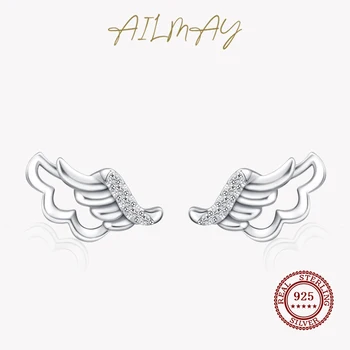 Ailmay Pur 925 Sterling Silver Moda Aripi De Înger Stud Clar Zircon Cercei Pentru Femeile Nunta Logodna Bine Feminin Bijuterii