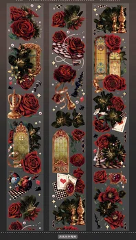 Întuneric Stil Vintage Red Rose Floral Lucios Banda PET Autocolante Decorative Colaj Diy Card de Scrapbooking