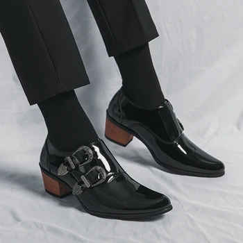 Oamenii Toc Înalt Pantofi De Lux Din Piele De Brevet De Pantofi De Dans De Moda Italia Petrecere În Stil Pantofi Pantofi De Bal Partea-Catarama De Design De Pantofi