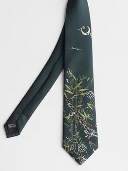 Transport gratuit Noi bărbații de sex Masculin design Original Original [Bambus Mare Flaut] de Argint Fierbinte de culoare Verde Închis Naționale Stil Cravată Femeie Fulare
