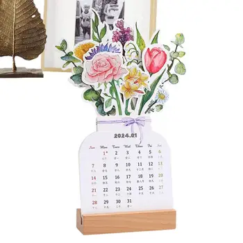 Bloomy Flori Calendar De Birou Permanent Planificator Lunar Vaza-Design Calendar Cu Suport Tema De Flori Ornamente De Masă Calendare