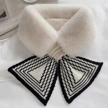 Stil coreean Iarna Faux Eșarfă de Blană de Lux de Pluș Cald Gât Guler Eșarfă Fete Tricotate Eșarfe pentru Femei Gât mai Cald Eșarfă Guler