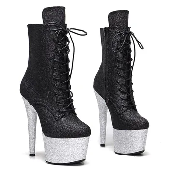 LAIJIANJINXIA Noua Moda PU Superioară 17CM/7inches Pol de Dans Pantofi cu Toc Platforma pentru Femei Cizme Moderne 128