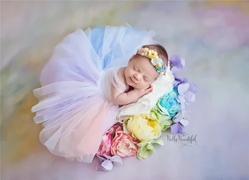 Copil nou-născut Fete Recuzită Fotografie Rainbow Princess Dress cu Banda Tinuta plina de Fotografiere Studio Foto Photo Props