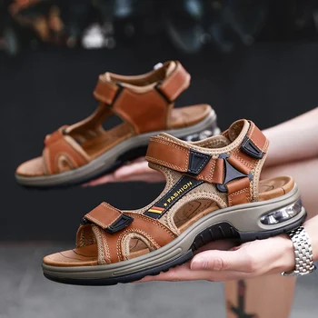 Brand De Lux Barbati Vara Sandale De Înaltă Calitate Din Piele Pantofi Casual Om Moale, Sandale De Plajă Moda Barbati Sandale De Dimensiuni Mari 38-47
