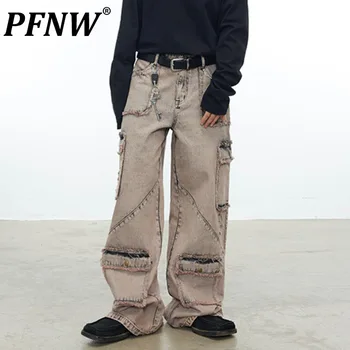 PFNW Multi Buzunare Bărbați Denim Pantaloni de Marfă Ciucure Mare Stradă de sex Masculin Purtat Blugi Stil Safari Pantaloni 2023 Iarna Noi 28W2407