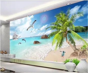3d tapet personalizat photo HD peisaj peisaj de nucă de cocos palm beach fundal de decor acasă living tapet pentru pereți 3 d