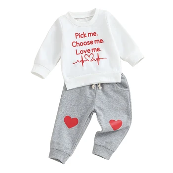 Infant Toddler Unisex Copilul Valentine ' s Zi, Camasi cu Maneca Lunga Scrisoare de Imprimare Tricouri Dragoste Pantaloni Toamna Iarna