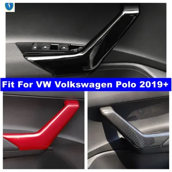 Masina Interioară a Mânerului Portierei Cotiera Decor Acoperi Trim Fit Pentru VW Volkswagen Polo 2019 - 2023 Rosu / Fibra de Carbon / Negru Interior