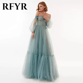 RFYR Elegant Sexy Dusty Blue Nunta Rochie de Partid de pe Umăr Celebritate Rochii Net Rochii de Ocazie robe du soir