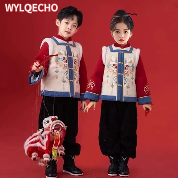2024 Anul Nou Chinezesc Băieți Noroc Tang Costum Pentru Anul Dragonului Broderie 3 Piese Hanfu Imbracaminte Tradtional Costum