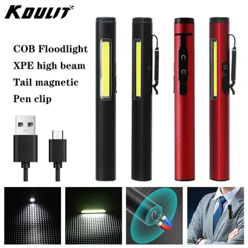 USB Reîncărcabilă Lanterna LED-uri Laterale COB Portabil MINI Pix Clip Lumină Construit În Baterie Multifunctional Camping Lanternă de Urgență