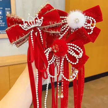 Copii Panglică Roșie Ac De Păr Minunat Ciucure Perla Hanfu Ac De Păr Cu Flori Pălării Vechi De Anul Nou Chinezesc Articole Pentru Acoperirea Capului