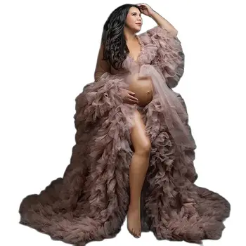 Moda Volane Tul Kimono Pentru Femei Rochie Extra Pufos De Bal Rochii De Bal Mâneci Bufante African Cape Mantie Gravide, Rochii