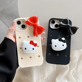 3D Sanrio Hello Kitty DIY Detasabila Telefon Caz pentru IPhone 15 14 13 12 11 Pro Max Plus 15 Pro Silicon Moale Anti-toamna Capacul din Spate