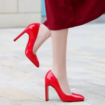 Femeie deget de la picior Pătrat de moda cu toc pantofi cu Tocuri Înalte Doamna Nunta Mireasa Pompe Roșu Negru Tocuri Colorate Pantofi de Calitate, de Mari dimensiuni