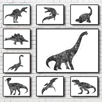 Pop Alb și Negru Dinozauri Poster Estetica Pentru Arta de Perete Pictura in Acuarela pe Panza Camera Copiilor Decor Acasă Copii Cadou