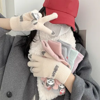 Moda Touch Ecran Mănuși Tricotate Pentru Femei De Iarnă Mănuși De Cald Mănuși De Echitatie Panda Drăguț Pufos Y2k Harajuku Kawaii Elevii Mănuși