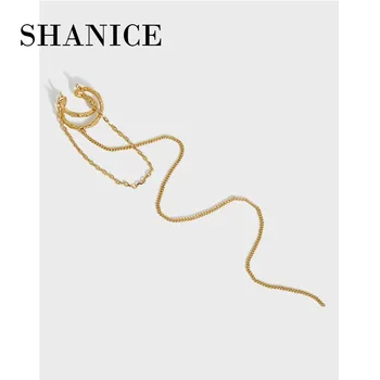 SHANICE S925 Argint dublu-strat lanț tassel ureche clip os, fără a străpuns ureche bantă pentru fete femeie estetice bijuterii