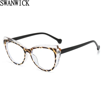 Swanwick anti blue light ochelari pentru femei obiectiv clar de sex feminin tr90 rama de ochelari ochi de pisica stil European maro leopard doamnelor