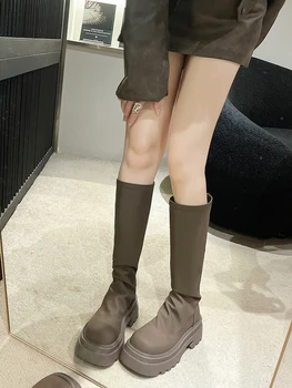 Lolita Ghete Pantofi Cizme-Femei Sexy Coapsei Tocuri Înalte Sexy de Lux de Designer Rotund Toe Stilet de Cauciuc Toamna anului 2023 Over-the-K