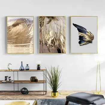 Modern Stil Nordic Artă Abstractă Pene de Aur Postere si Printuri Panza Pictura pe Perete Imagini Culoar Acasa Arta de Perete Decor