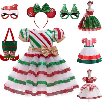 2023 Crăciun Rochie pentru Fete cu Dungi Curcubeu Sequin Copii Gala Haine Ieftine Copii Xmas Copii Princess Party Girl Rochii