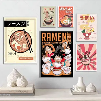 Mâncare Japoneză Poster Amuzant Ramen Taitei Bucătărie Sushi Arta Panza Pictura Pe Perete Imagini De Artă Amprente Pentru Living Decor Acasă