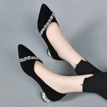 Femei Elegante Tocuri inalte Pantofi de Diamant Femeie 2023 Moda Stras Toc mic Pompe cu Cristale Birou Elegant Lady Încălțăminte